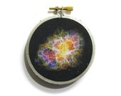 Crab Nebula print in silver embroidery hoop: NASA inspired wall hanging