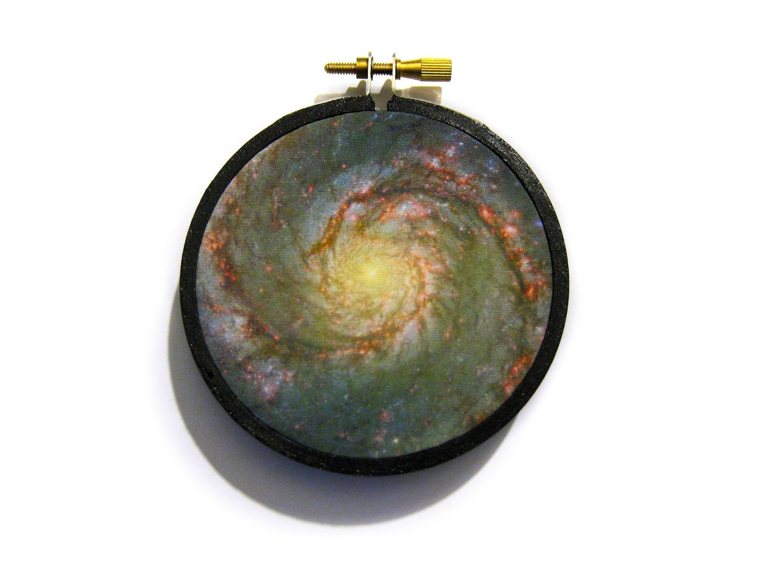 NASA inspired wall hanging: Whirlpool galaxy in embroidery hoop