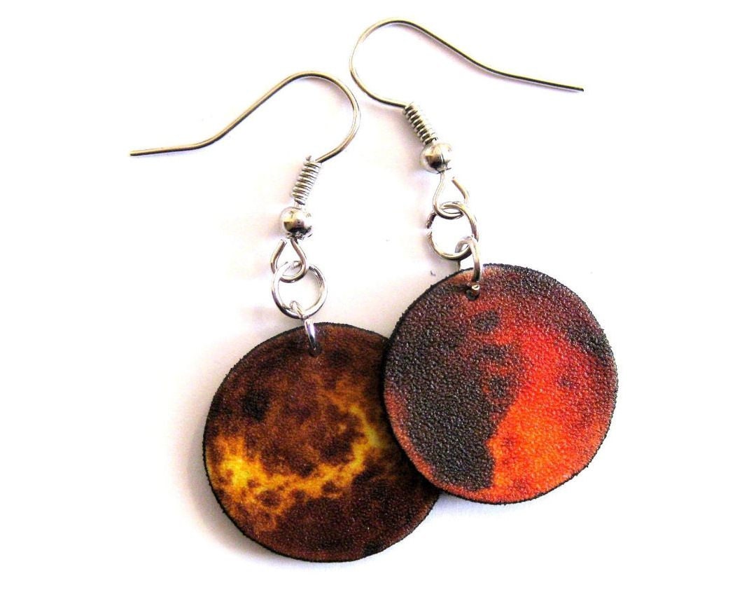 Planets Venus and Mars solar system earrings