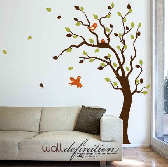 Tree Wall Decal Wall Stickers - Nesting Tree Decal with Birds and Baby Bird Nest