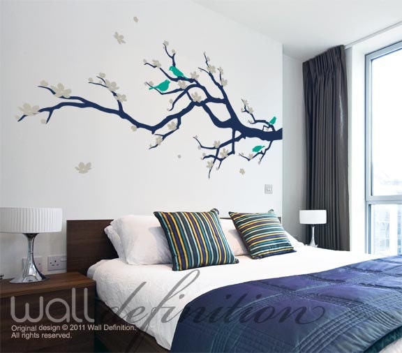 Wall Decals Tree Wall Art Vinyl Stickers - Cherry Blossom Branch with Birds