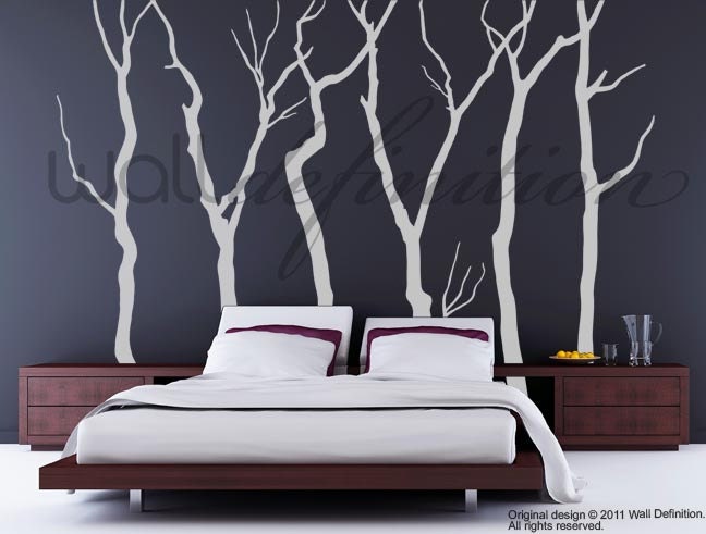Tree Wall Decal Wall Sticker Vinyl Tree Decal - Winter Forest Decal with 6 Trees