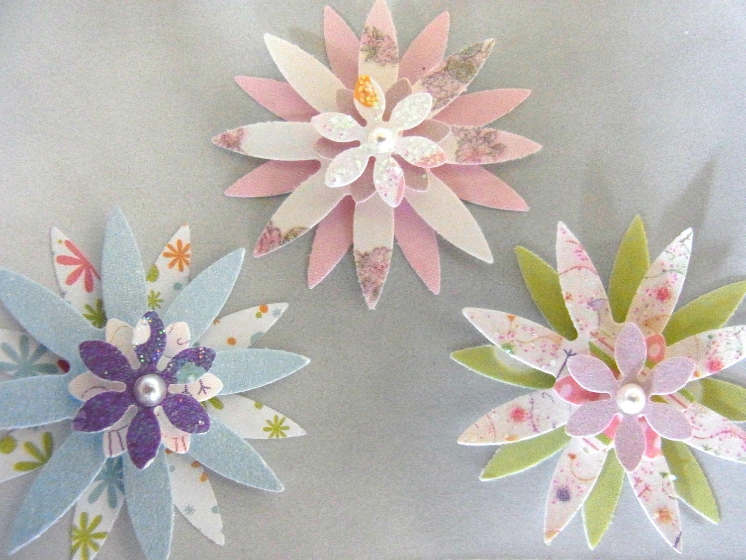 Dimensional Flower with Pearl Stickers Set of 3 -sa-