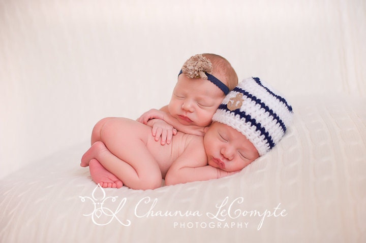 SALE Peas and Quiet Signature Classic Nautical Anchor Beanie Hat Photography Prop in Newborn, 0-3, 3-6, 6-12 months
