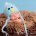 READY TO SHIP Blue Bird Baby Hat Earflaps & Ties- Soooo Soft - Great Texture - Fun Birdie Cap for Spring - Summer