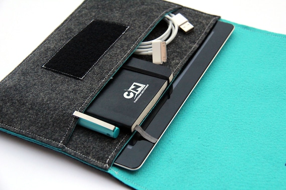 iPad Sleeve / iPad Case / iPad Cover / iPad Organizer - Dark Gray & Turquoise  - Weird.Old.Snail