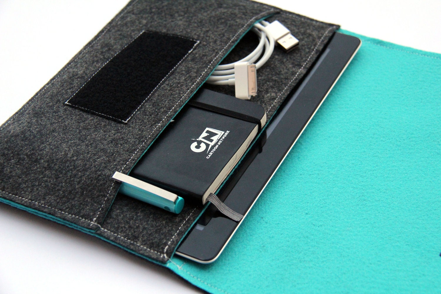 iPad Sleeve / iPad Case / iPad Cover / iPad Organizer - Dark Gray & Turquoise  - Weird.Old.Snail