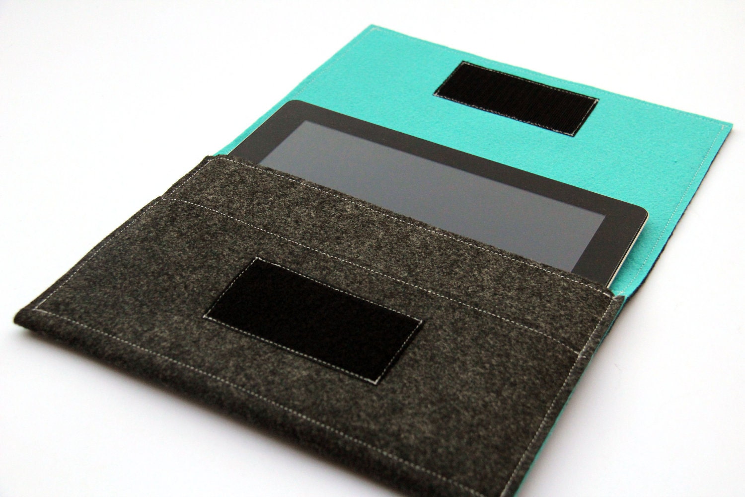 iPad Sleeve / iPad Case / iPad Cover / iPad Organizer - Dark Gray & Turquoise  - Weird.Old.Snail