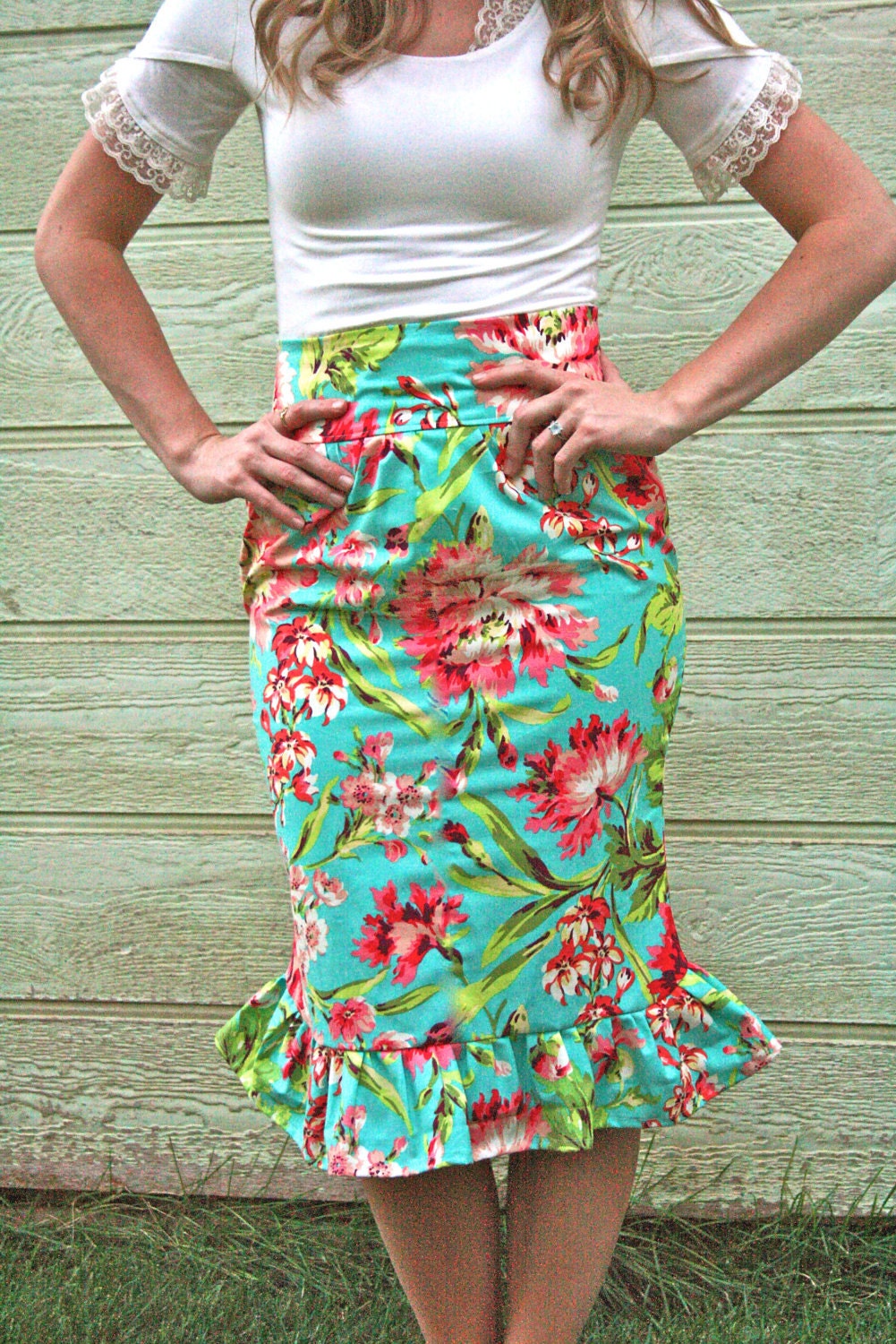 Ready To Ship Teal and Coral Ruffle Skirt