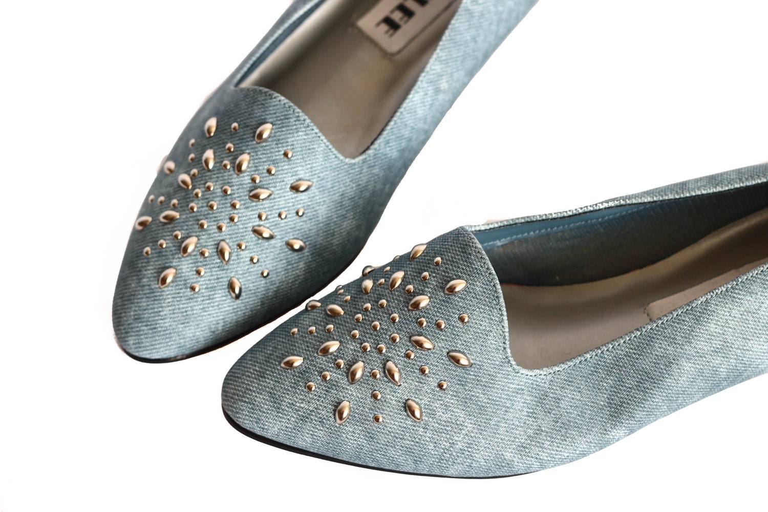 80s Faux Denim Embellished Low Heel Flats in Womens 7