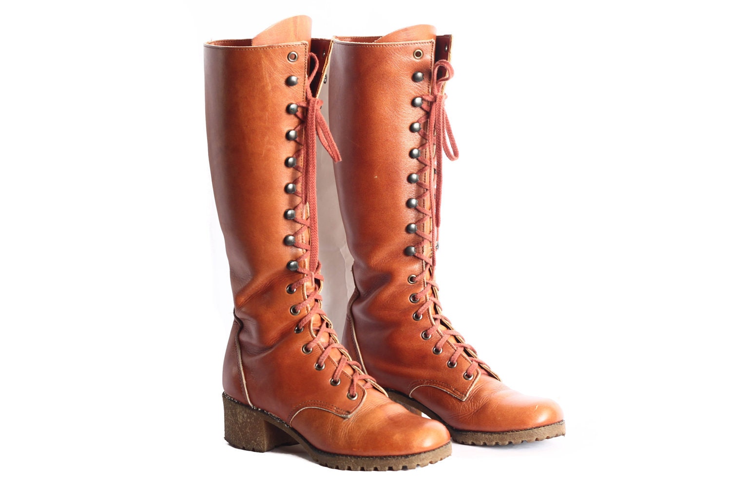Brown Tall Lace Up Combat Military Boots in Womens 9