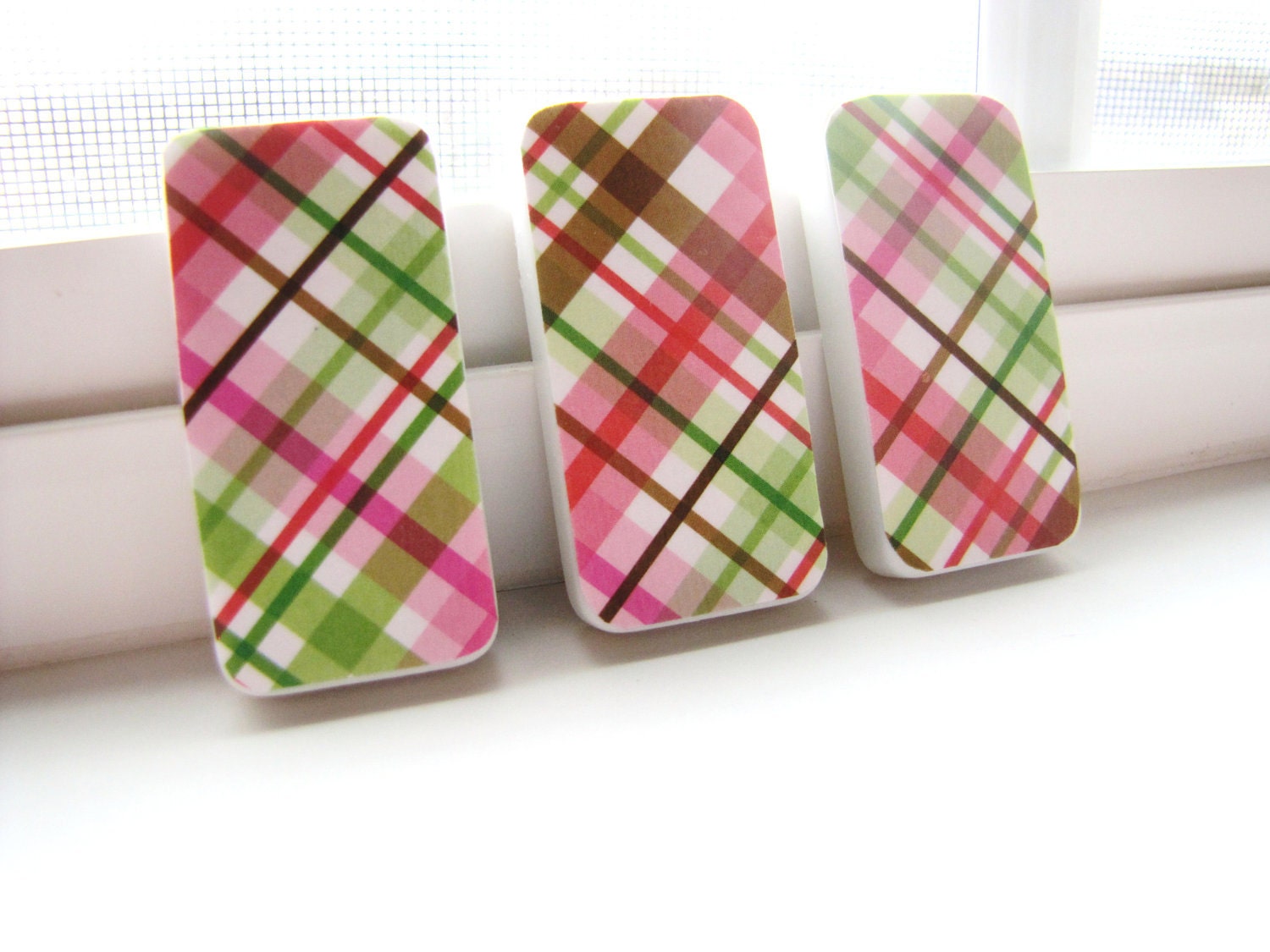 Magnets.  Pink and Green Preppy Plaid. Locker decor. Gift set.
