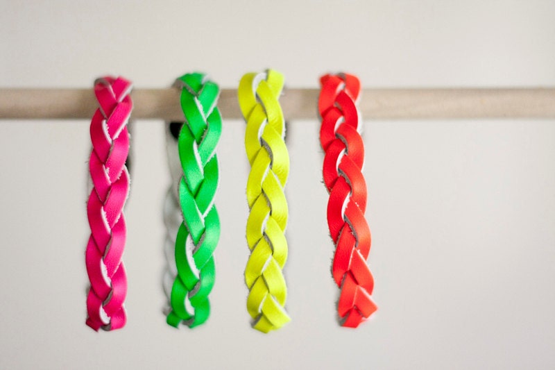 Neon Fluorescent Woven Leather Braided Bracelet Set