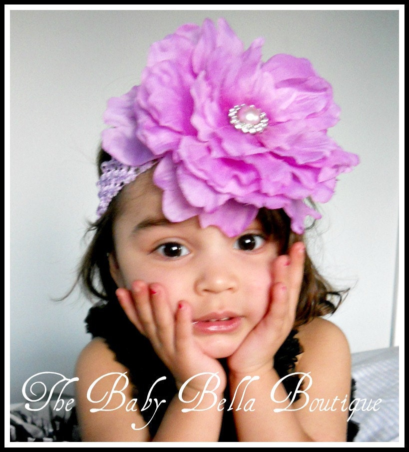 Lavander crochet headband big peony flower,Girl crochet headband,flower headband.