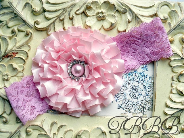 Baby Girl Headbands.Newborn Headband,Toddler Headband... handmade pink flower ,pink lace headband - baby headband