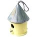 Rustic bird house, yellow and blue. Feed the birds in style.
