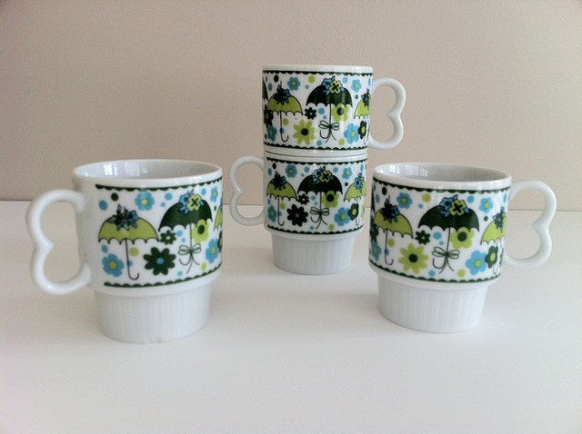 RESERVED Vintage Mugs Japanese Umbrella Stacking Mugs