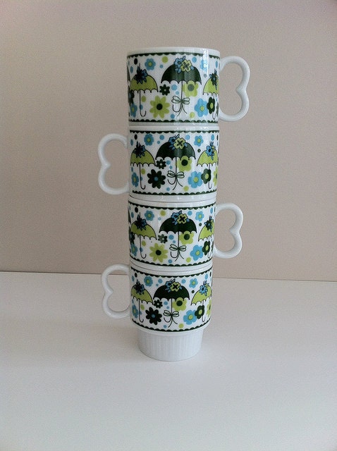 RESERVED Vintage Mugs Japanese Umbrella Stacking Mugs