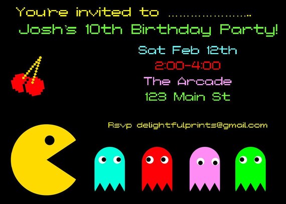 Pacman Atari invitation - DIY you print customized card by 2fungraphics Il_570xn