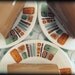 4 Mid Century Duos, Retro Palissy Aztec Coffee Brown Sage Atomic Starburst Demitasse Cups & Saucers 1960s
