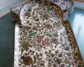 Vintage '50s Set of Eight CHINTZ PAPIER MACHE Exotic Birds Snack Trays - Alfred E. Knobler Japan