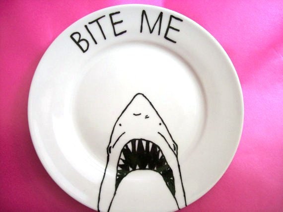 Decorative Shark Side Plate in porcelain with a Hand Painted illustration