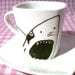 Shark Espresso Cup and Saucer in porcelain featuring a hand drawn illustration
