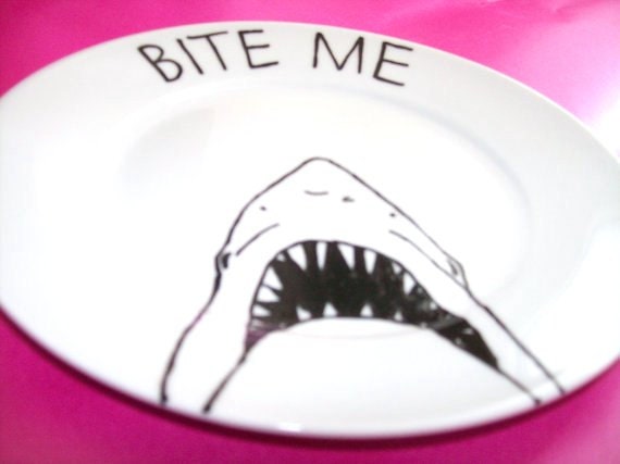 Decorative Shark Side Plate in porcelain with a Hand Painted illustration