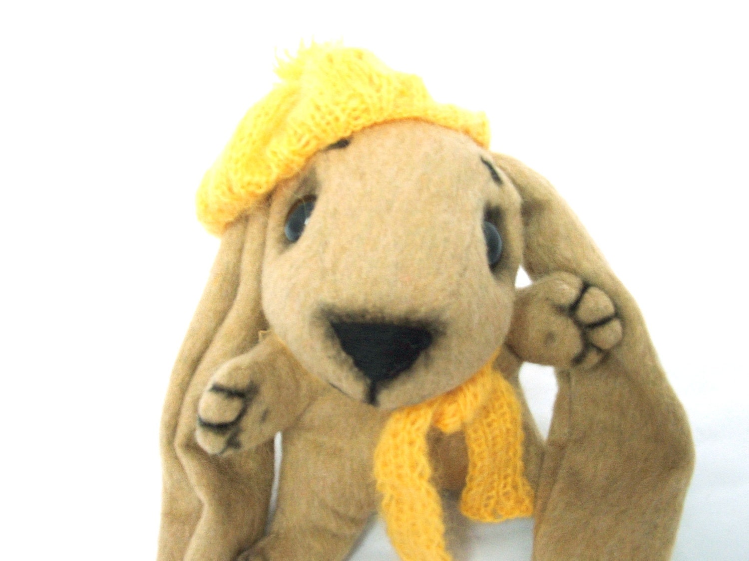 sweet rag bunny rabbit in knitted scarf and hat - FREE shipping Etsy