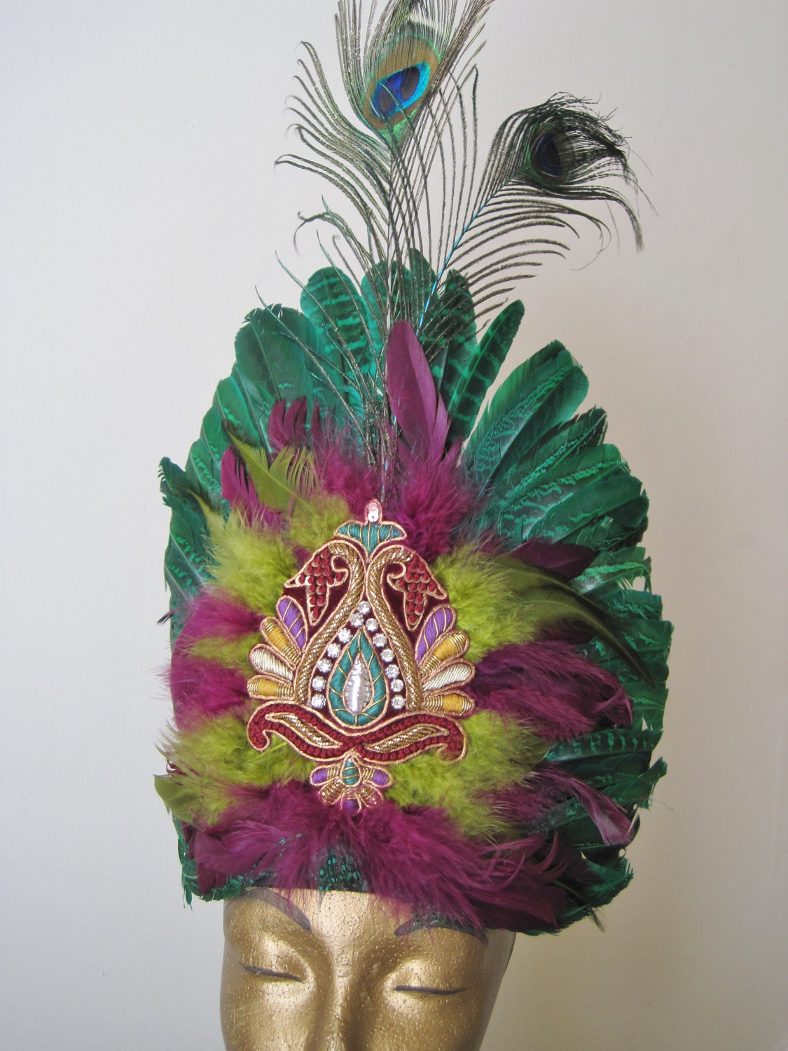 Feathered Headdress with Handmde Applique form India