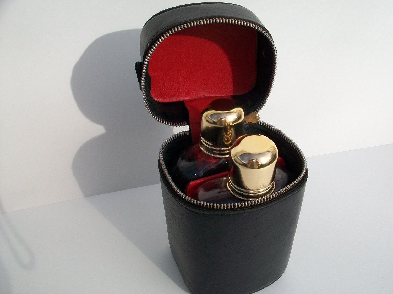 Leather Flask Case with 2 Glass Flasks by Gem2thei on Etsy