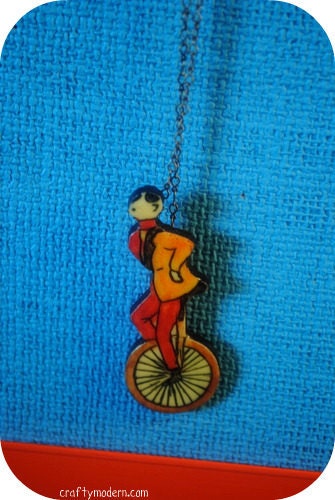 Vintage Gentleman on Unicycle Vintage Wood Pendant Jewelry Supplies