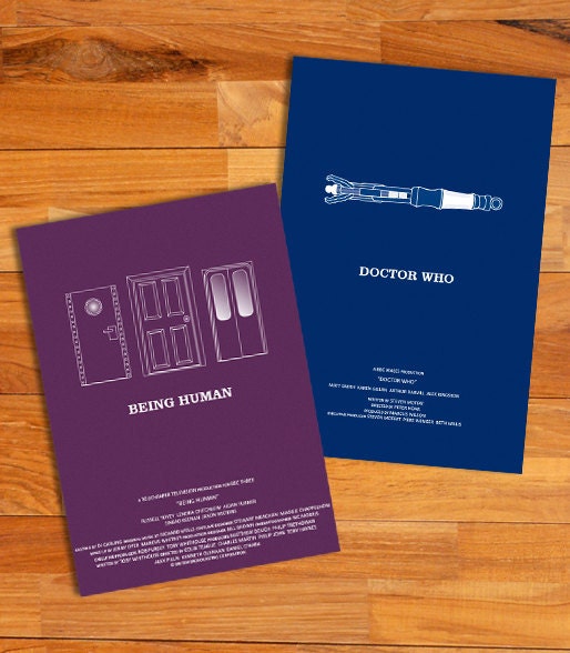 Sci-fi / fantasy poster pack - Doctor Who & Being Human 12" x 18" alternative film posters (Made to order)