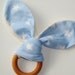 Natural Wooden Teething Ring Soother in Baby Blue STAR fabric and Bamboo Terry....another baby gift idea from Cwtch Bugs