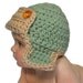 PHOTO PROP Chunky Crochet Baby Aviator Hat with Earflaps in Moss Green & Beige - Cwtch Bugs UK Seller