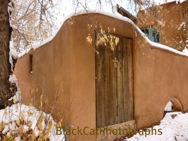 Door photograph, brown neutral decor, winter photography, rustic, southwest landscape art, 5x7photo, New Mexico architecture print
