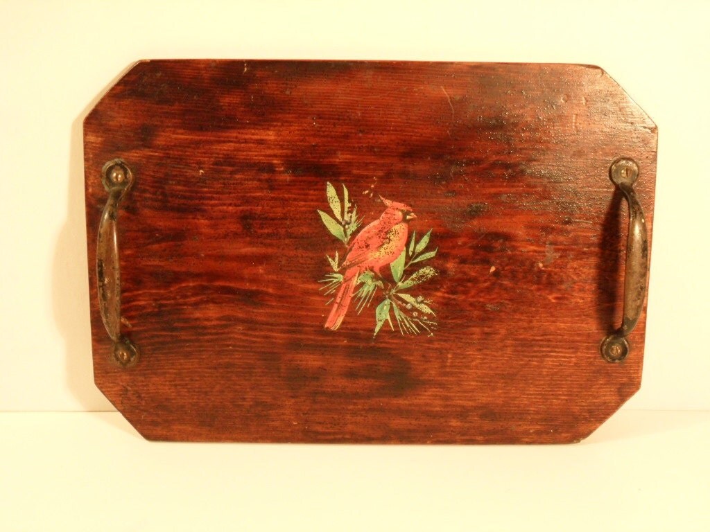 Antique Vintage Wood Serving Tray Brass Handles by ElegantSeashore