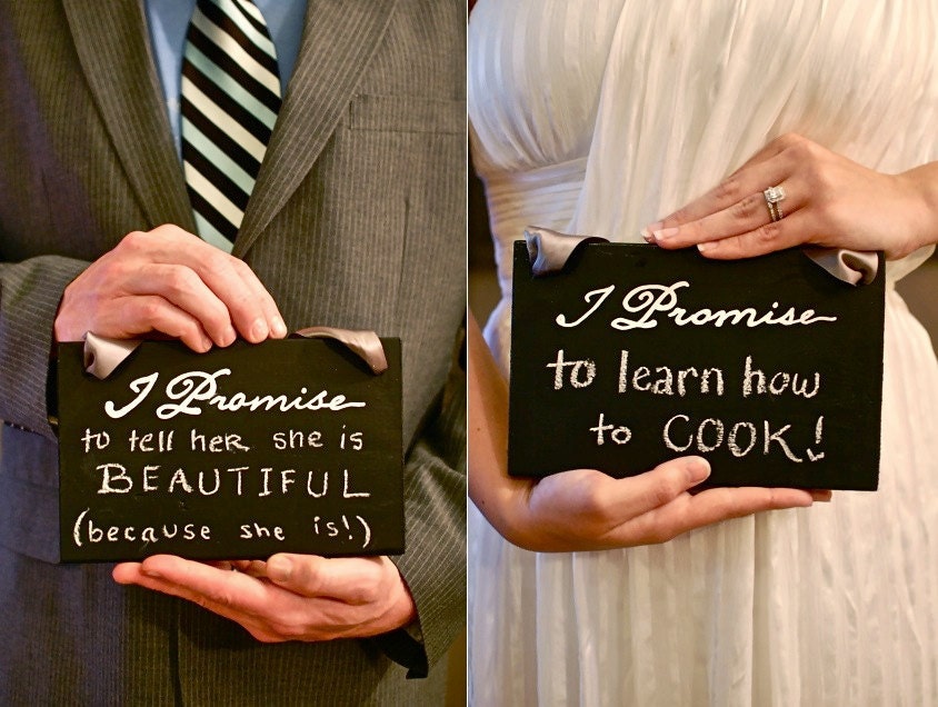 Two Chalkboard "I Promise" Signs with Hanging Ribbon for Chair or Photobooth