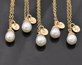 5 Necklaces. Personalized initial and Freshwater Pearl Gold filled Necklace, bridesmaid gift, weddings -Fifi LaBonge-