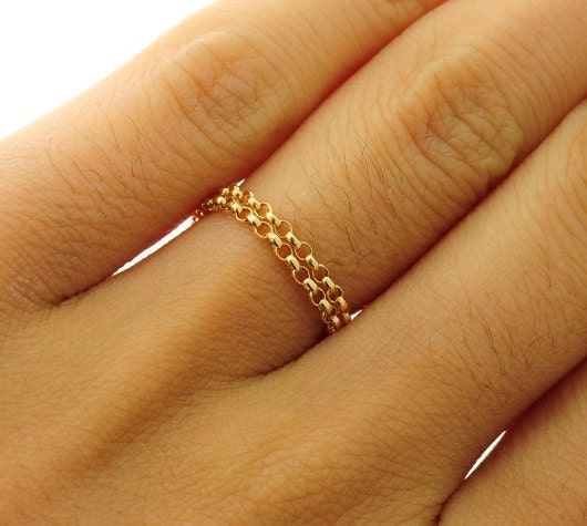 2 Gold chain rings,  Custom Size, Thin and feminine, Minimum Jewelry,  rolo chain, everyday jewelry - Fifi LaBonge-