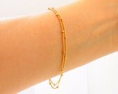 Delicate Gold Bracelet, Two chains, Thin and feminine, Minimum Jewelry, Gold Dot Chain, everyday jewelry - Fifi LaBonge-