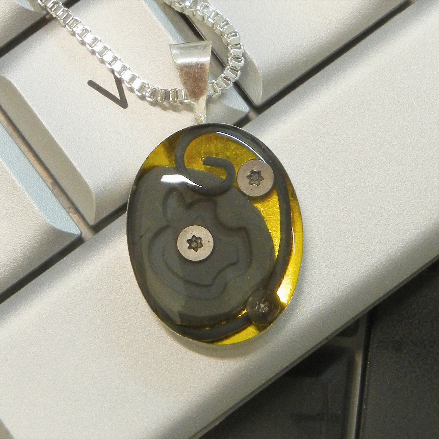 Grey Apple Oval Sterling Silver Pendant Necklace