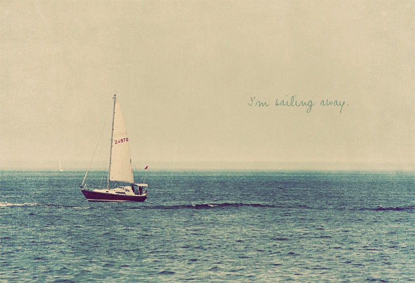 Sailboat Photo Art Print Sailing Sail Sea Ocean Red Blue White - 8 x 12