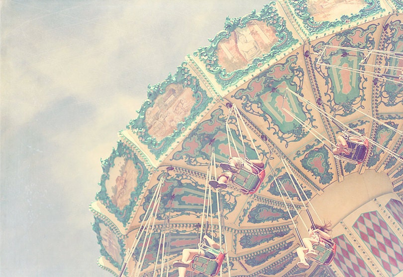 Carnival Swing Ride Photo Art Print Pink Green Yellow (Version 2) - 8 x 12
