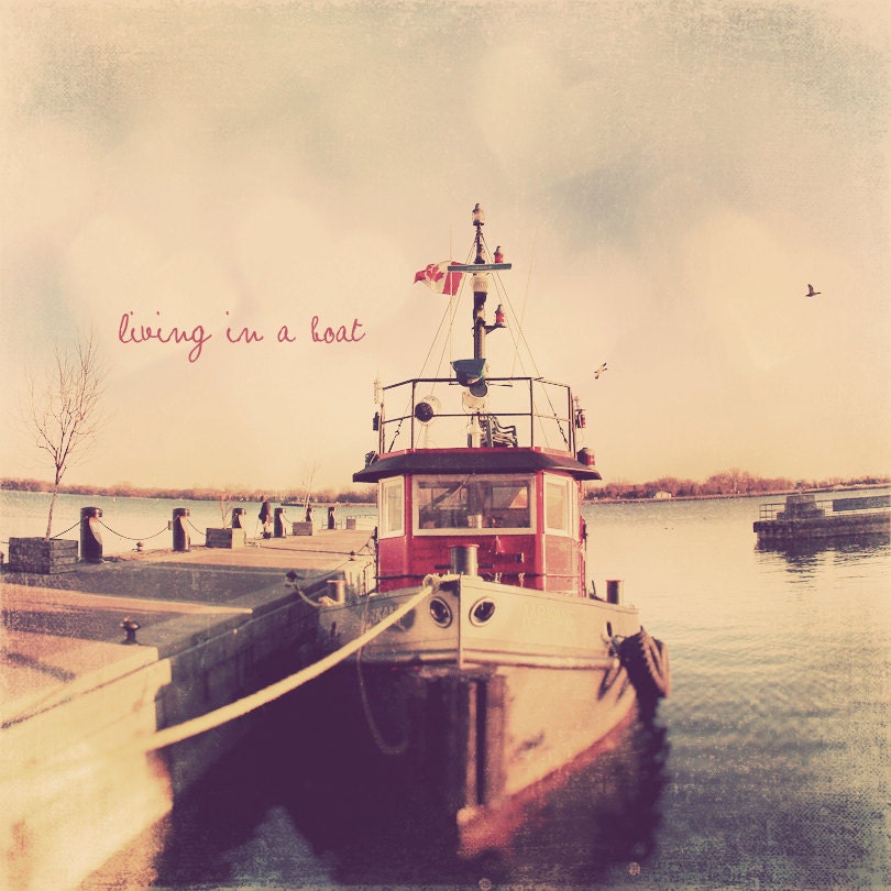 Red Boat Photo Art Print Canadian Flag Canada Ship Sail Float Dock - 8 x 8