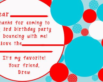 BOUNCE HOUSE Thank you note-Fill in-Printable, Custom