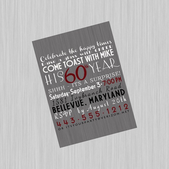 Surprise Birthday Invitation-Contemporary, Age can be customized, Printable Il_570xn