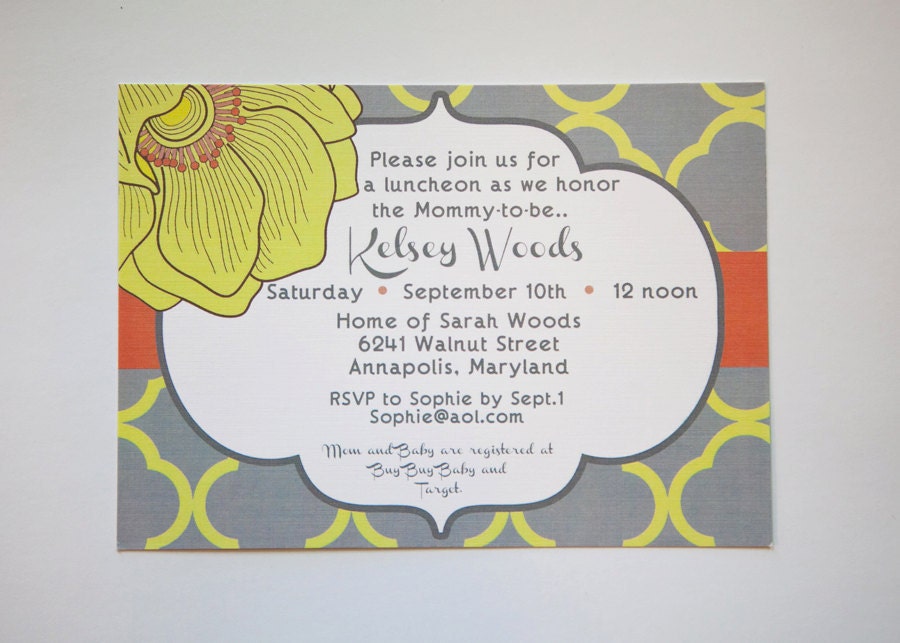 Modern Orange & Gray Blossom Bridal or Baby Shower invite-Custom printable Il_570xn