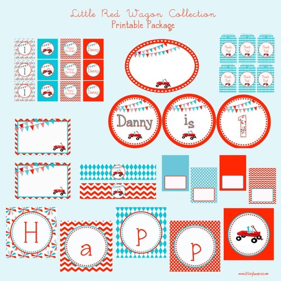 RED WAGON COLLECTION: Complete Printable Party, Customized Il_570xn