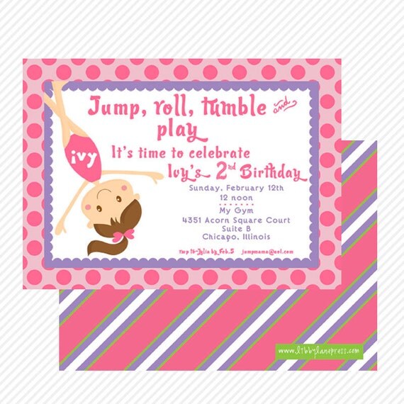 GYMNASTICS BIRTHDAY Party Invitation, pink and purple, PRINTABLE by Libby Lane Press Il_570xn